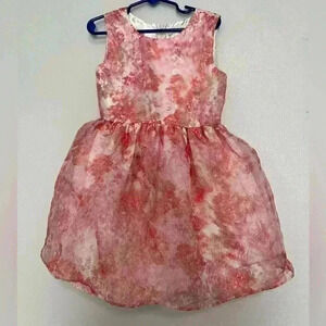 Est. 1989 Place Girl Size 5 Sleeveless Party Dress Pink Coral Gold Floral Design